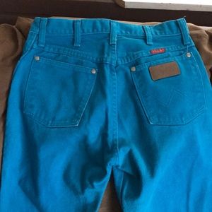 Bright blue wrangler jeans